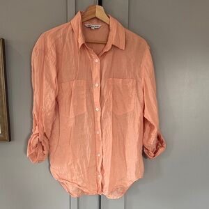 Veronica Beard Coral Linen Button-Up Blouse